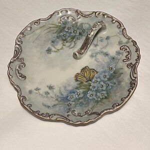 Nappy. 1954 Hand painted. Porcelain. Blue Signed. Butterfly. Gold Trim. A2
